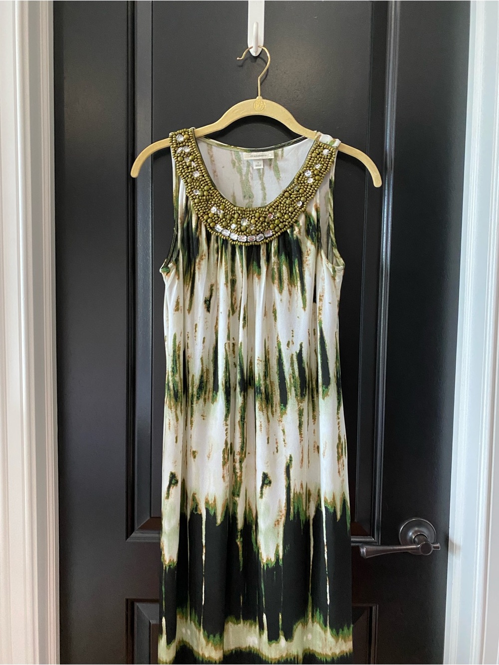 Beaded Neckline Green Tie-Dye Mini Dress